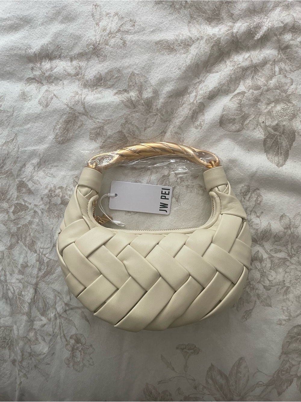 JW PEI Cream Woven Mini Hobo Bag with Tan Handle - Picture 3 of 5